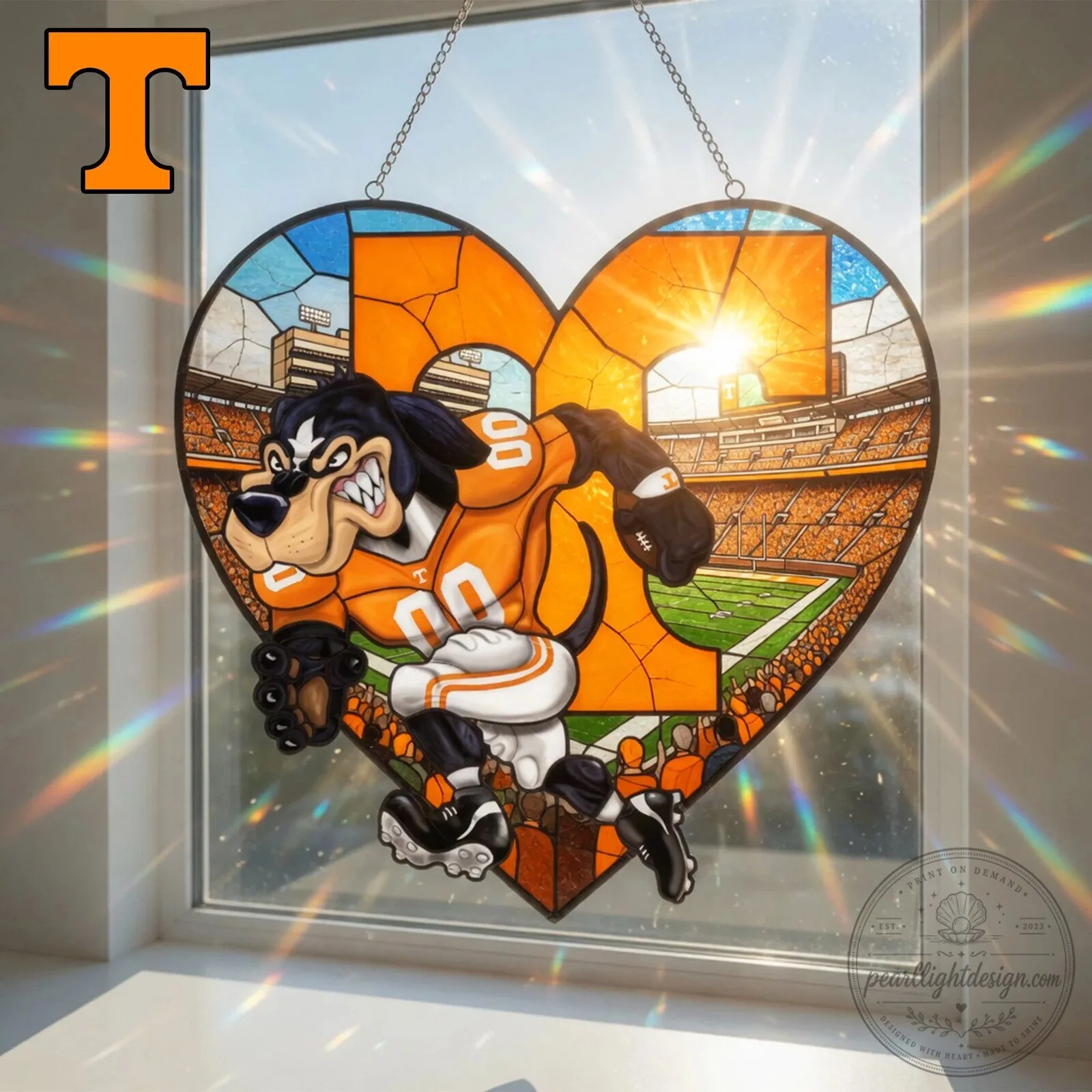 Tennessee Volunteers Smokey Mascot Football Game Day Heart Suncatcher