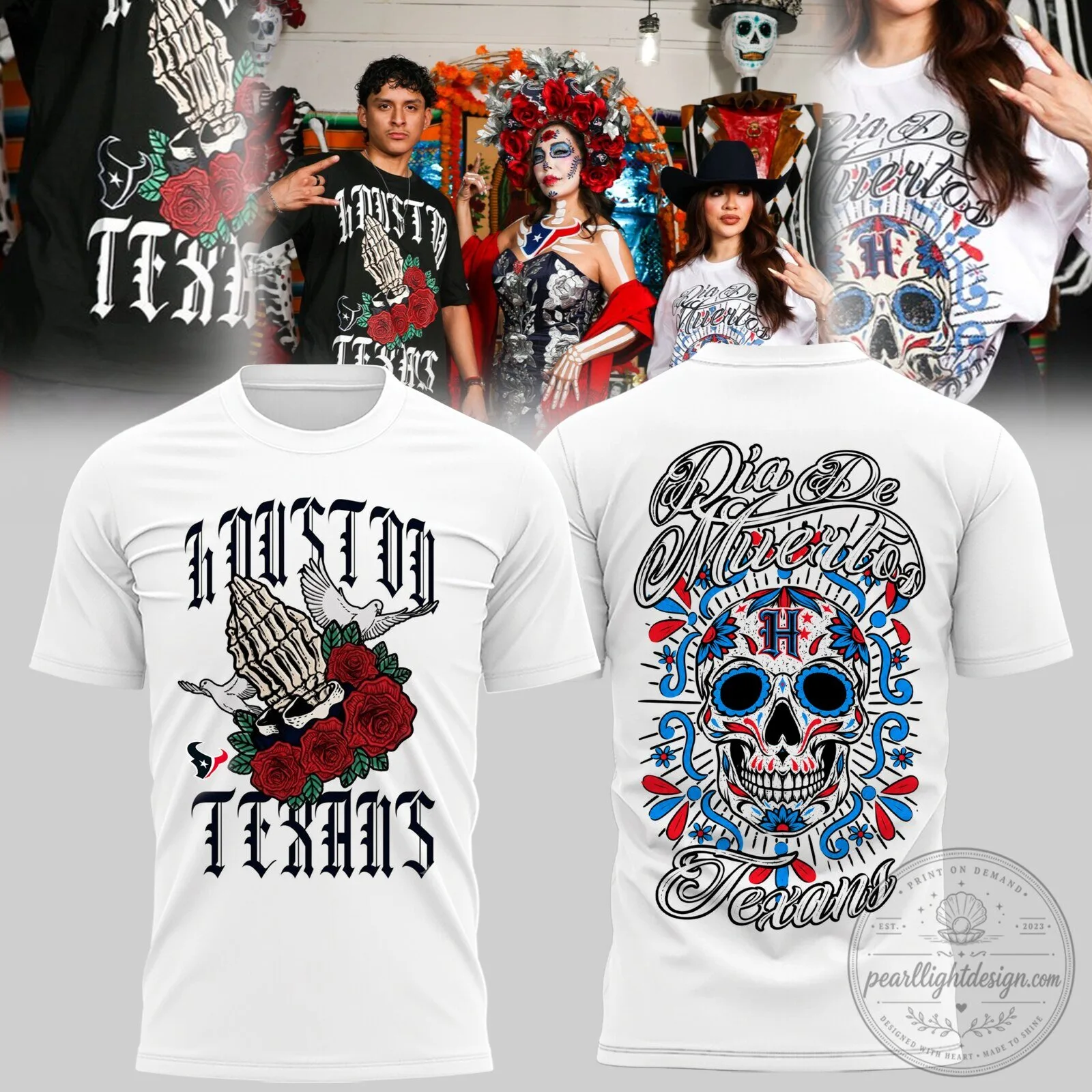 Houston Texans Day of the Dead Sugar Skull Football T-Shirt 2 Houston Texans Day of the Dead Sugar Skull Football T-Shirt