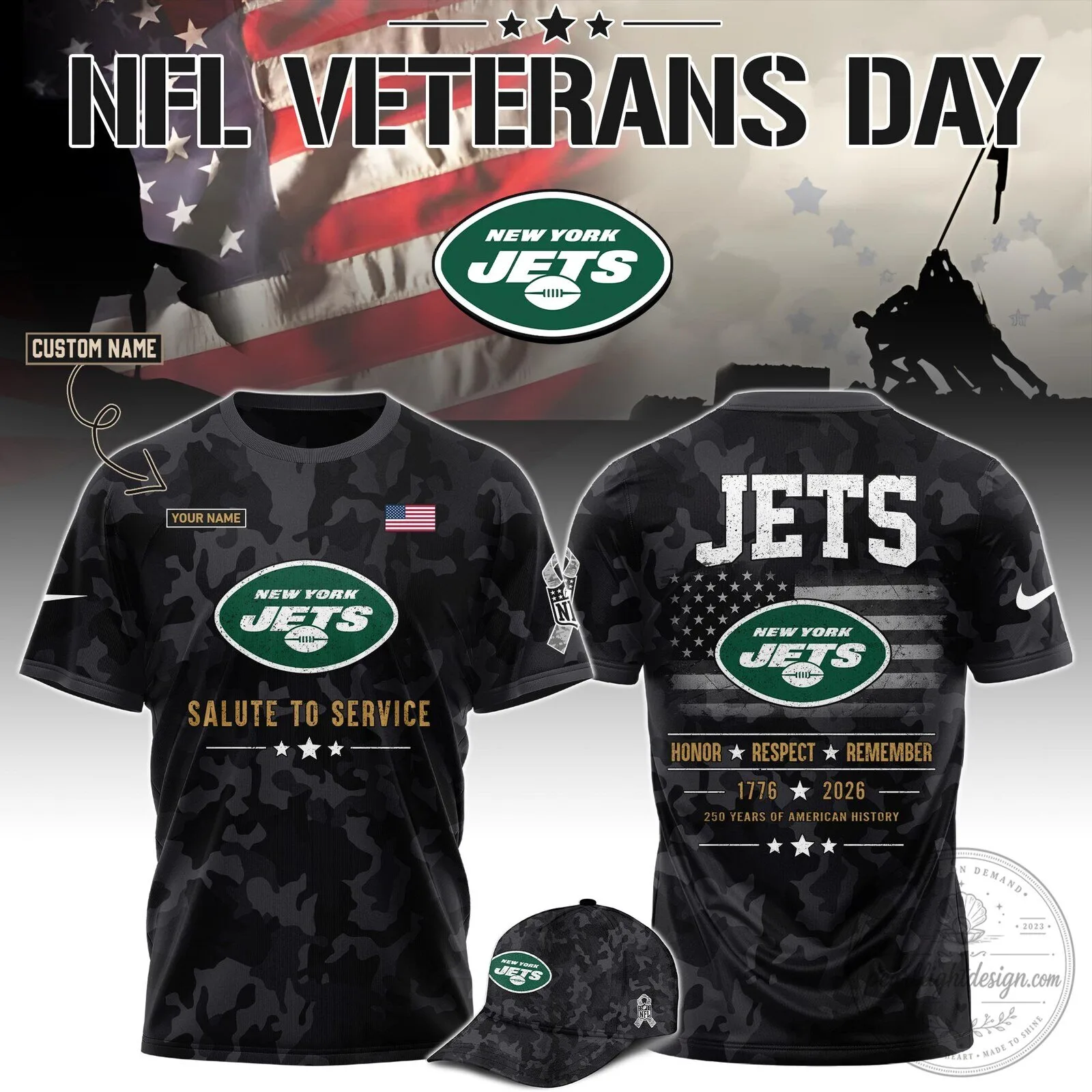 New York Jets Salute To Service Veterans Day 2026 Black Camouflage T-Shirt