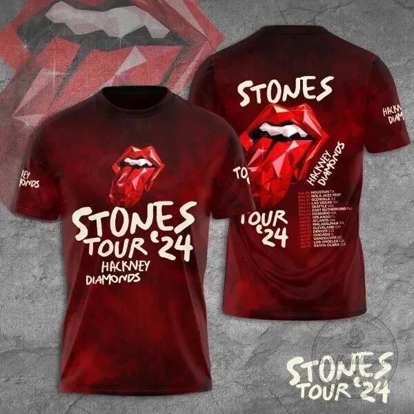 T-Shirt Featuring 2024 Concert Schedule for Hackney Diamonds Tour by Rolling Stones