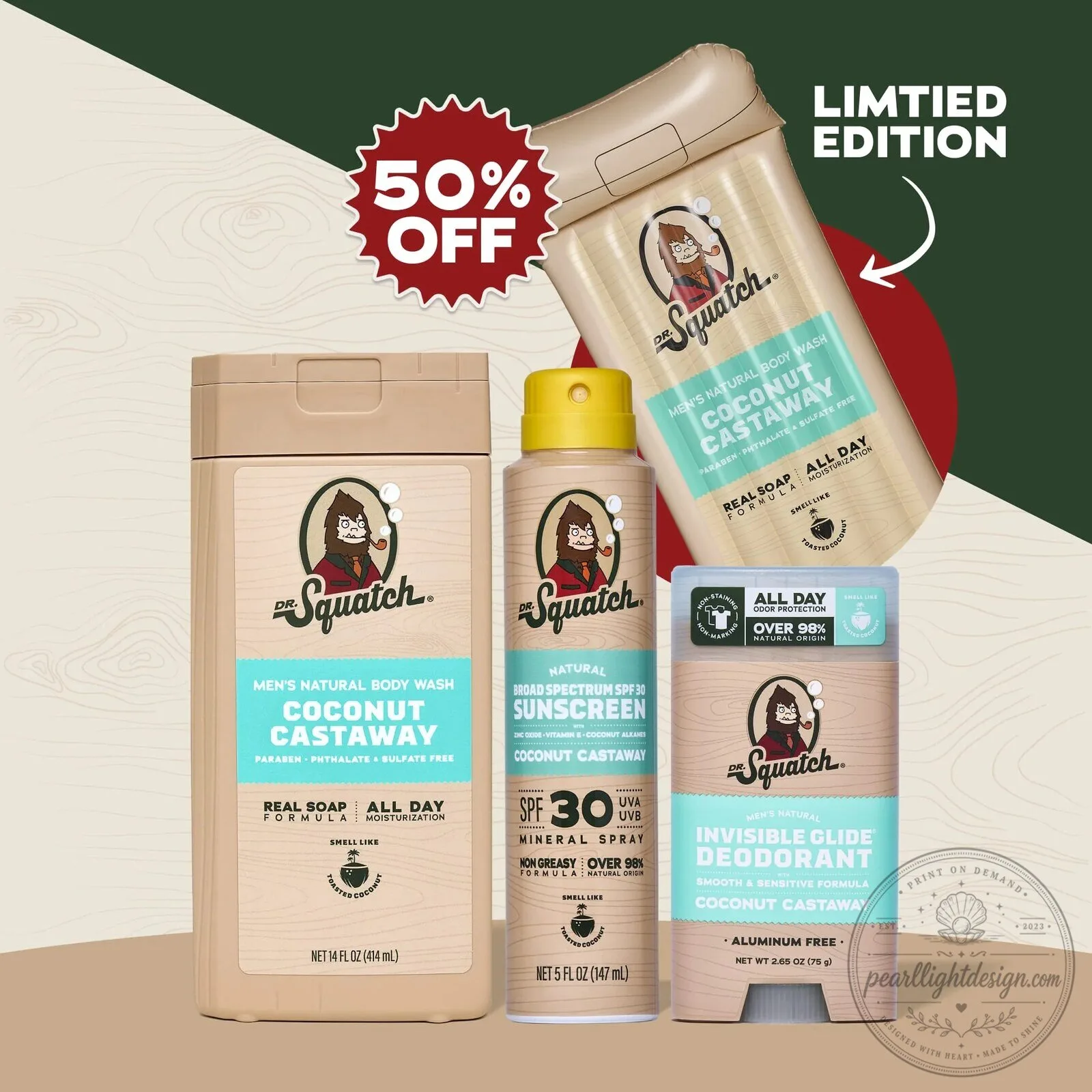 Dr Squatch Coconut Castaway Men's Natural Body Wash and Sunscreen Set