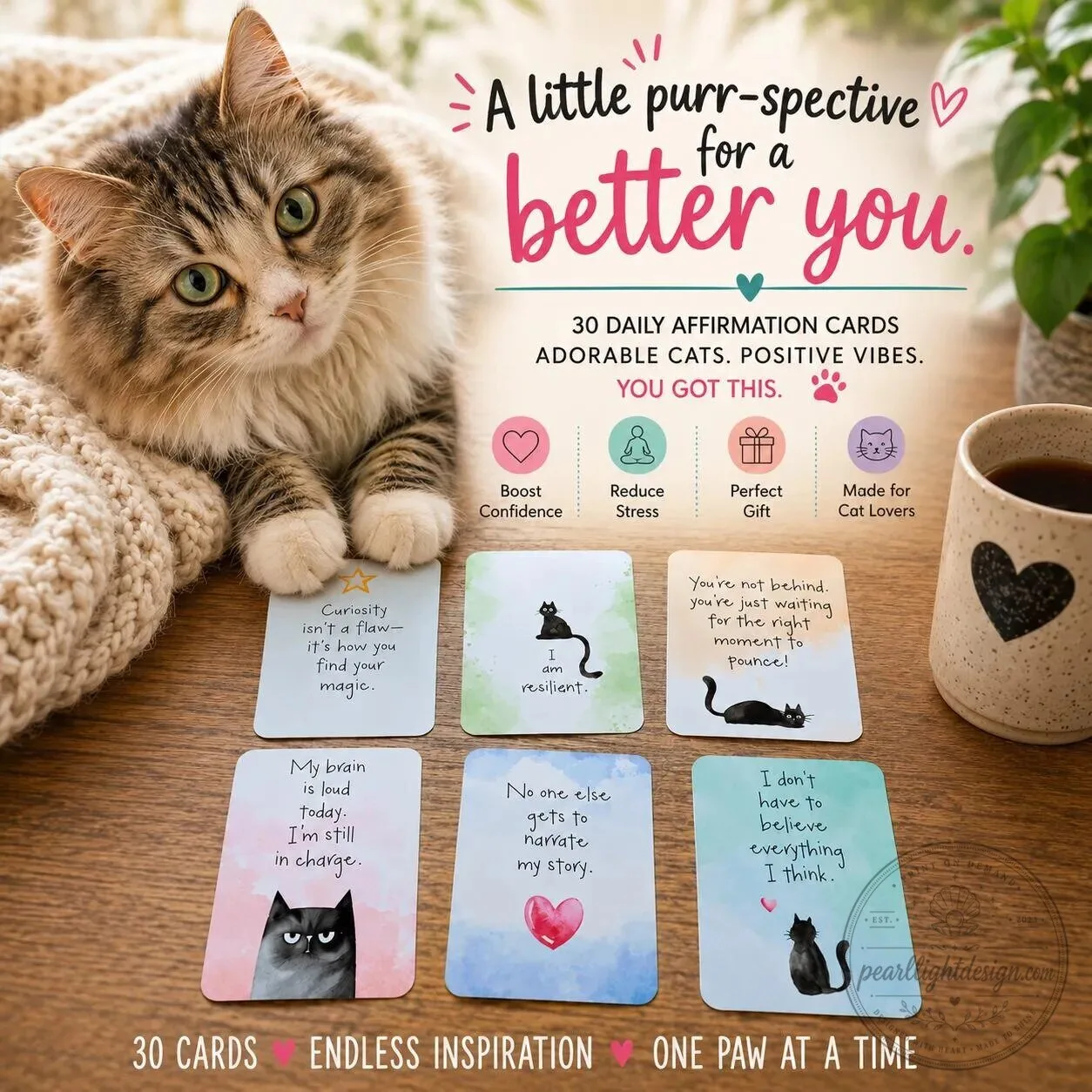 Cat Lover Daily Affirmation Cards, 30 Positive Self-Care Mental Health Cards 1 Cat Lover Daily Affirmation Cards, 30 Positive Self-Care Mental Health Cards