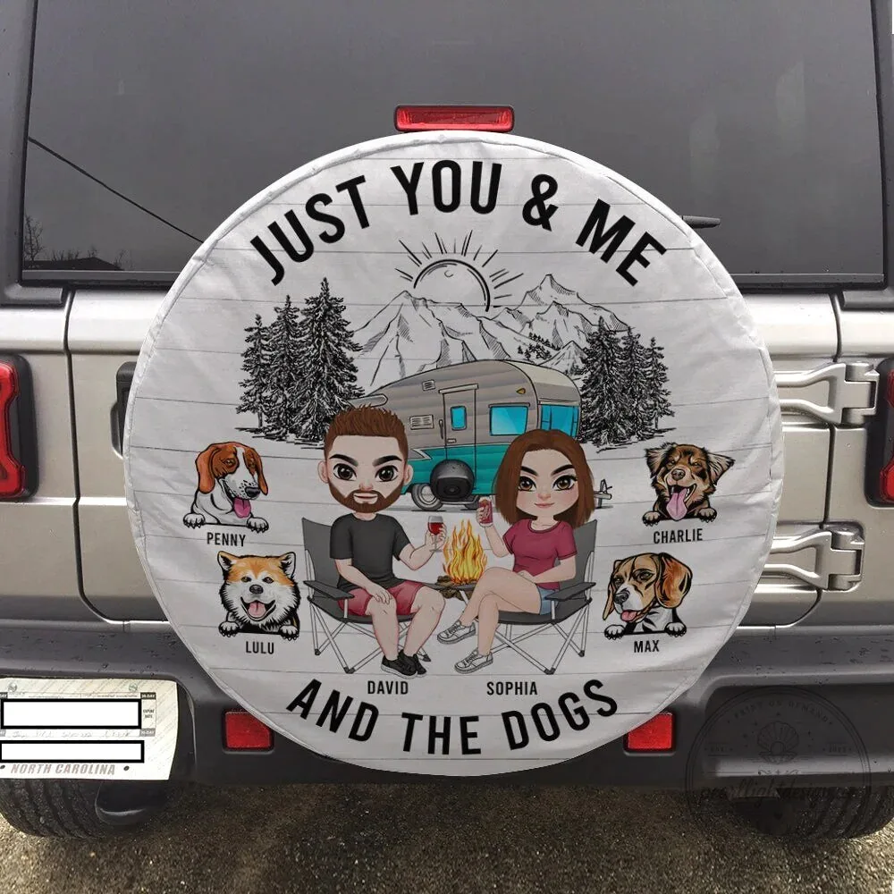Personalized Camping Couple And Dogs Spare Tire Cover