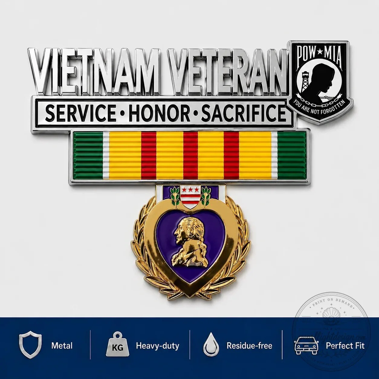 Vietnam Veteran Service Honor Sacrifice Purple Heart POW MIA Car Emblem Metal Badge 8 Vietnam Veteran Service Honor Sacrifice Purple Heart POW MIA Car Emblem Metal Badge