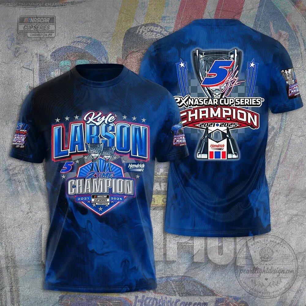 Kyle Larson NASCAR Cup Series Champion 2021-2025 Blue T-Shirt