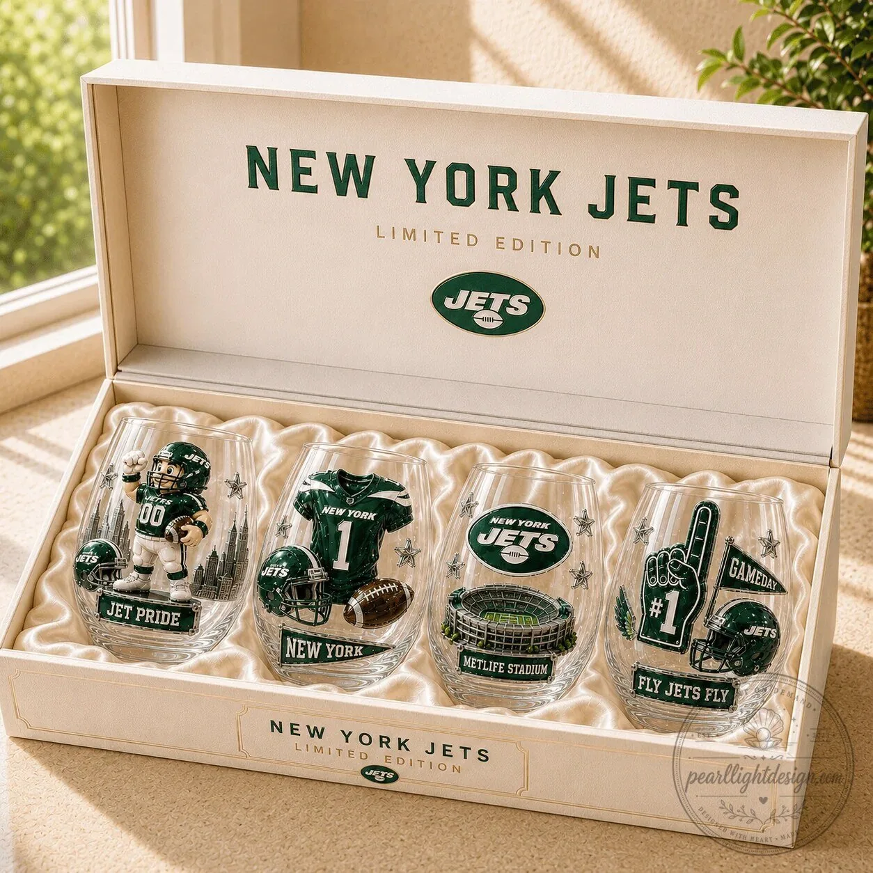 New York Jets Football Team Fan Art Stemless Wine Glass Set 8 New York Jets Football Team Fan Art Stemless Wine Glass Set