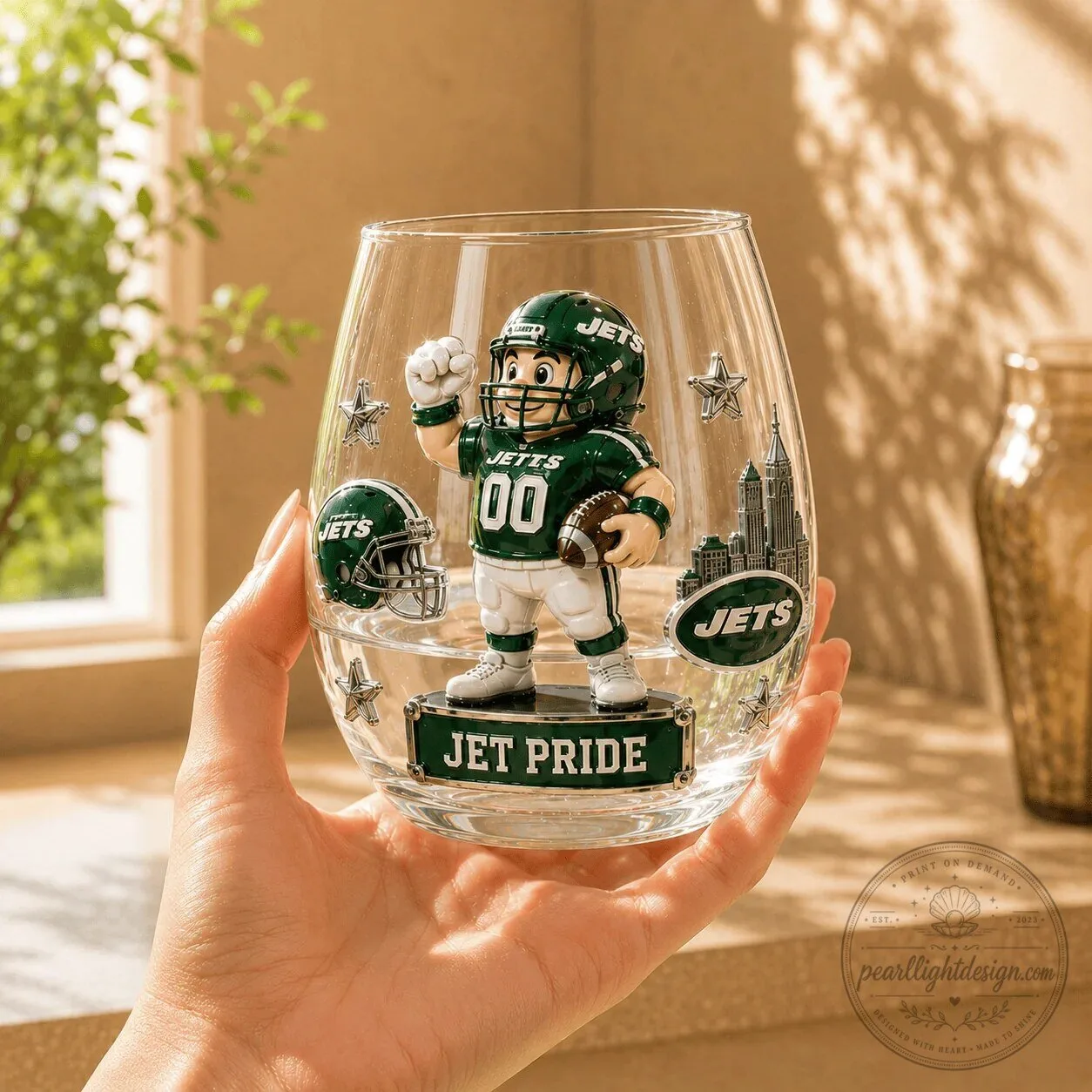 New York Jets Football Team Fan Art Stemless Wine Glass Set 9 New York Jets Football Team Fan Art Stemless Wine Glass Set