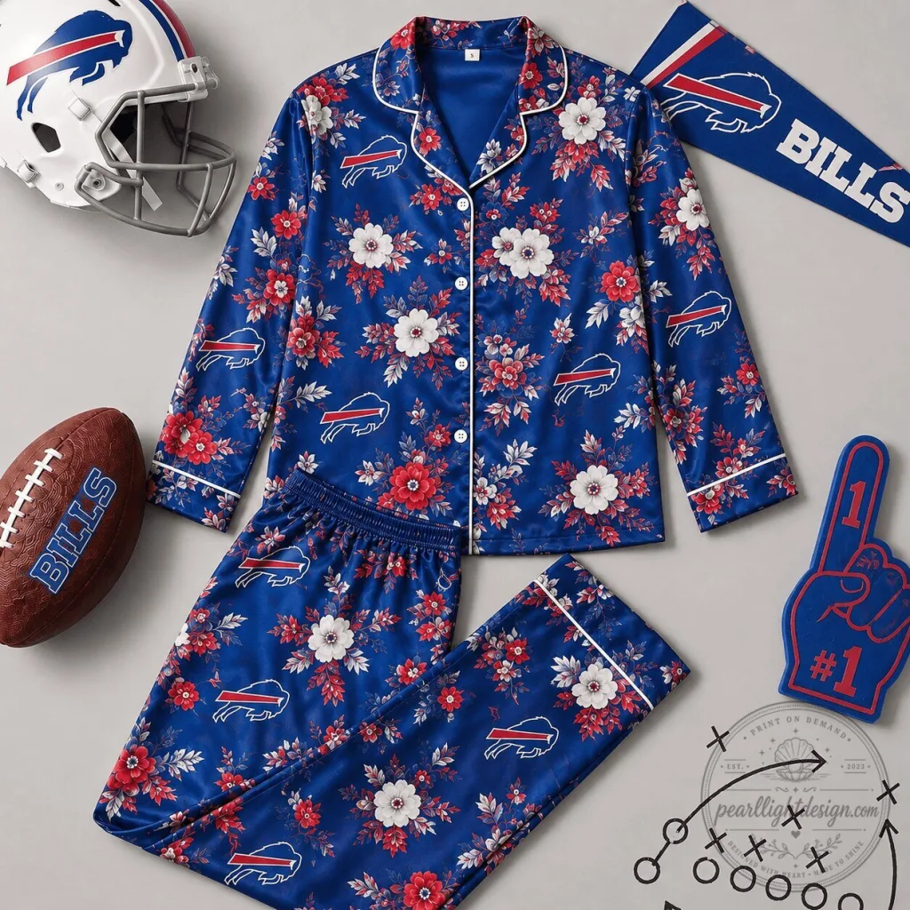 Buffalo Bills NFL Football Team Floral Print Pajamas Set for Women Buffalo Bills NFL Football Team Floral Print Pajamas Set for Women