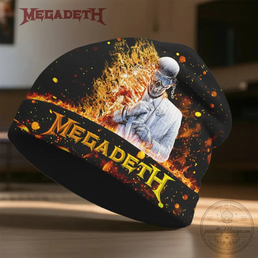 Megadeth Burning Skeleton Heavy Metal Band Music Black Beanie Hat Megadeth Burning Skeleton Heavy Metal Band Music Black Beanie Hat