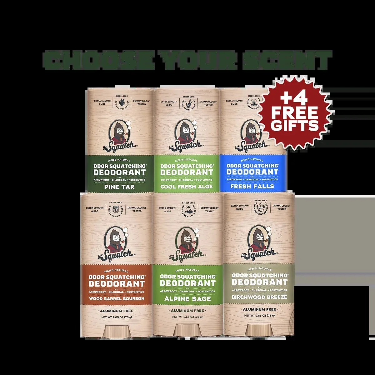 Dr. Squatch Odor Squatching Natural Deodorant Six-Pack for Men