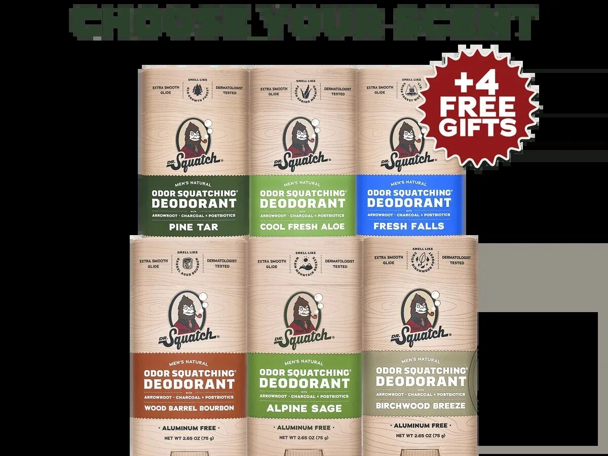 Dr. Squatch Odor Squatching Natural Deodorant Six-Pack for Men 6 Dr. Squatch Odor Squatching Natural Deodorant Six-Pack for Men