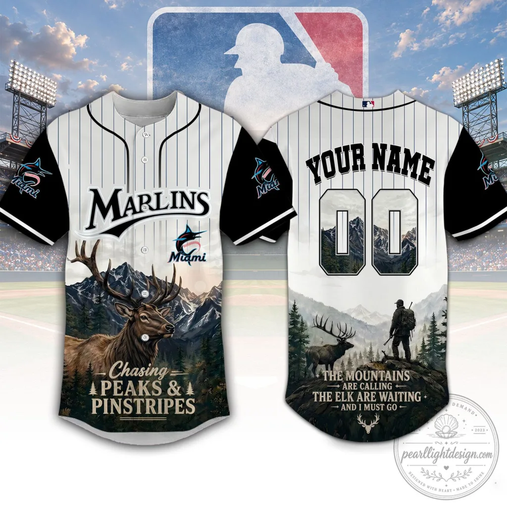 Miami Marlins Baseball Hunting Personalized Pinstripe Jersey Miami Marlins Baseball Hunting Personalized Pinstripe Jersey