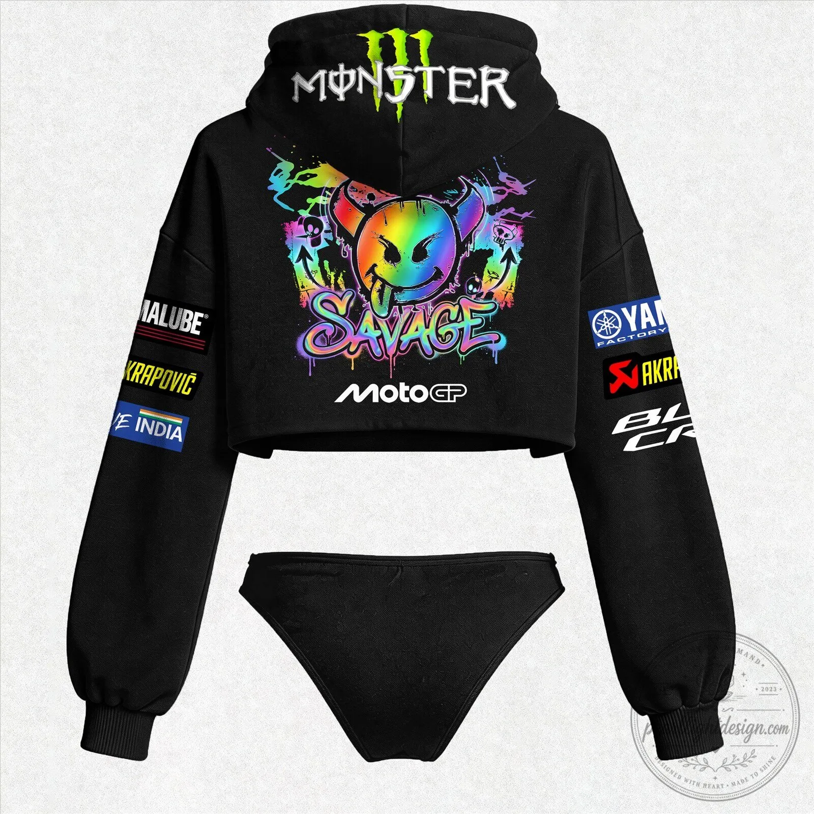 Monster Energy Yamaha MotoGP Printed Women's Cropped Hoodie & Thong Sets