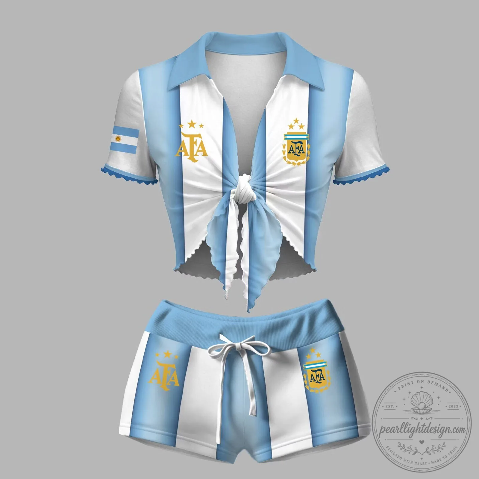 Argentina National Football Team Women's Knot Front Top and Shorts Set
