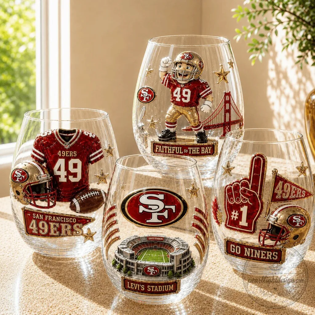 San Francisco 49ers Stemless Wine Glass Set with Gold Accents San Francisco 49ers Stemless Wine Glass Set with Gold Accents