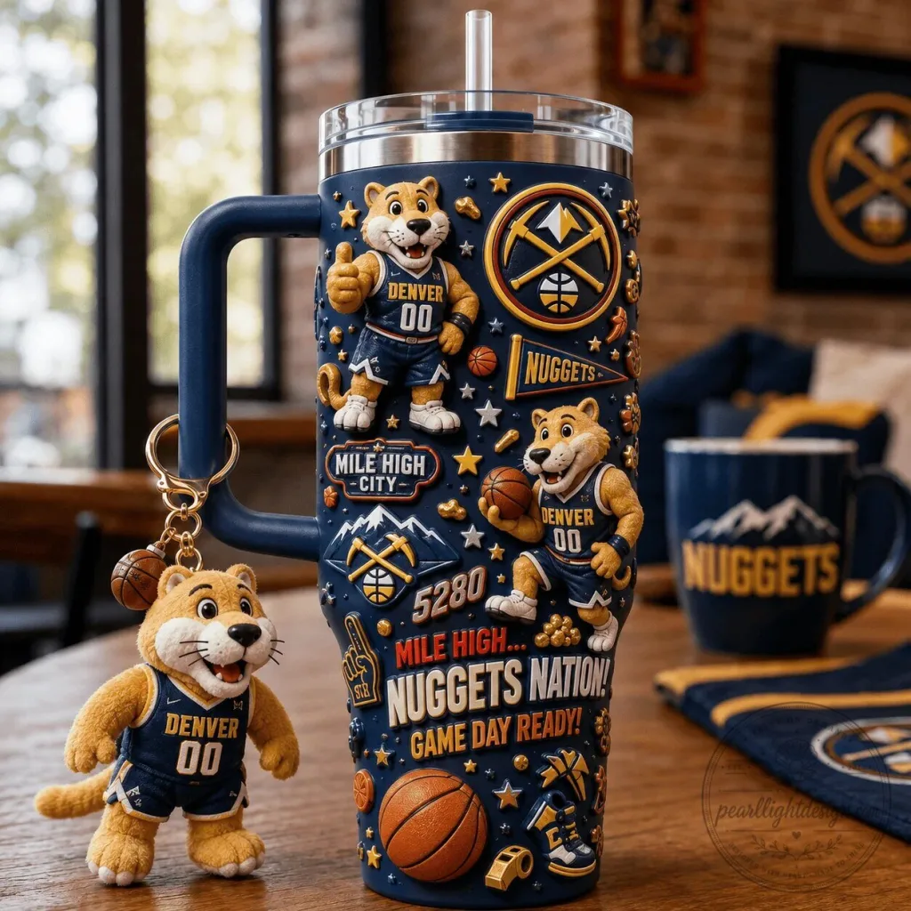 Denver Nuggets Basketball Team 40oz Tumbler with Handle and Straw Denver Nuggets Basketball Team 40oz Tumbler with Handle and Straw
