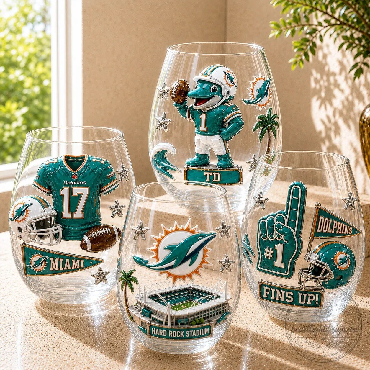 Miami Dolphins Stemless Wine Glasses Set 7 Miami Dolphins Stemless Wine Glasses Set