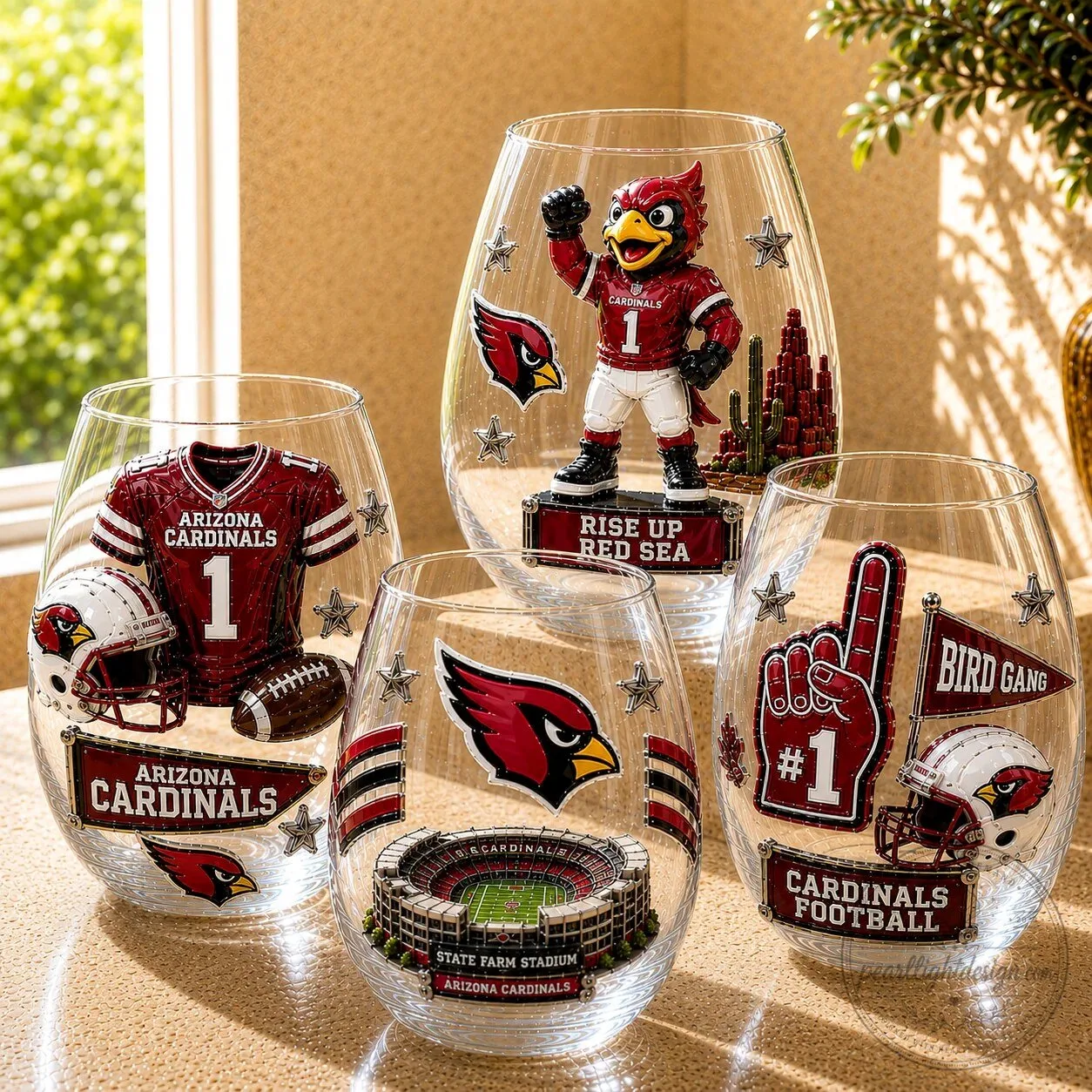 Arizona Cardinals Football Team Stemless Wine Glasses Set of Four 3 Arizona Cardinals Football Team Stemless Wine Glasses Set of Four