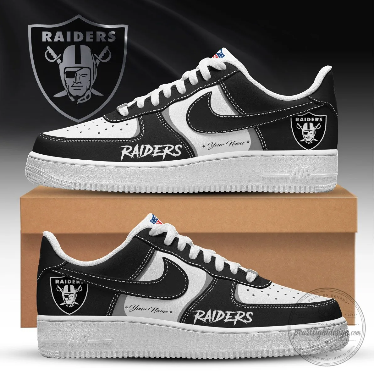 Las Vegas Raiders Personalized Black and White Heritage Low-Top Sneakers 5 Las Vegas Raiders Personalized Black and White Heritage Low-Top Sneakers