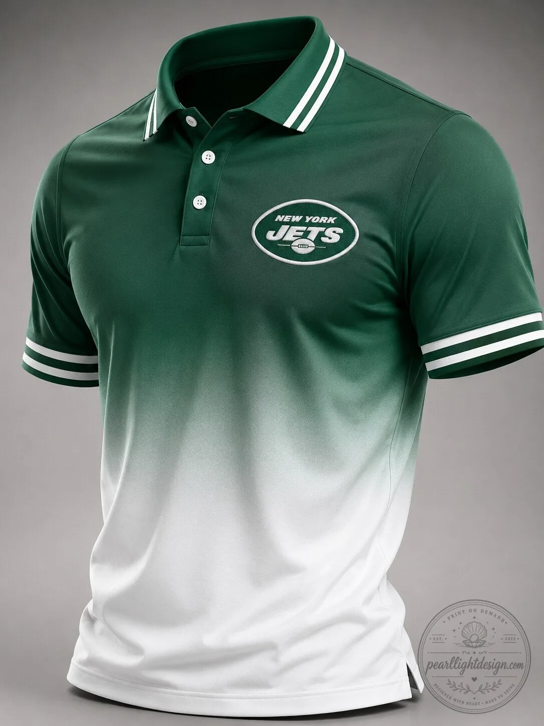 New York Jets Green and White Ombre Gradient Polo Shirt
