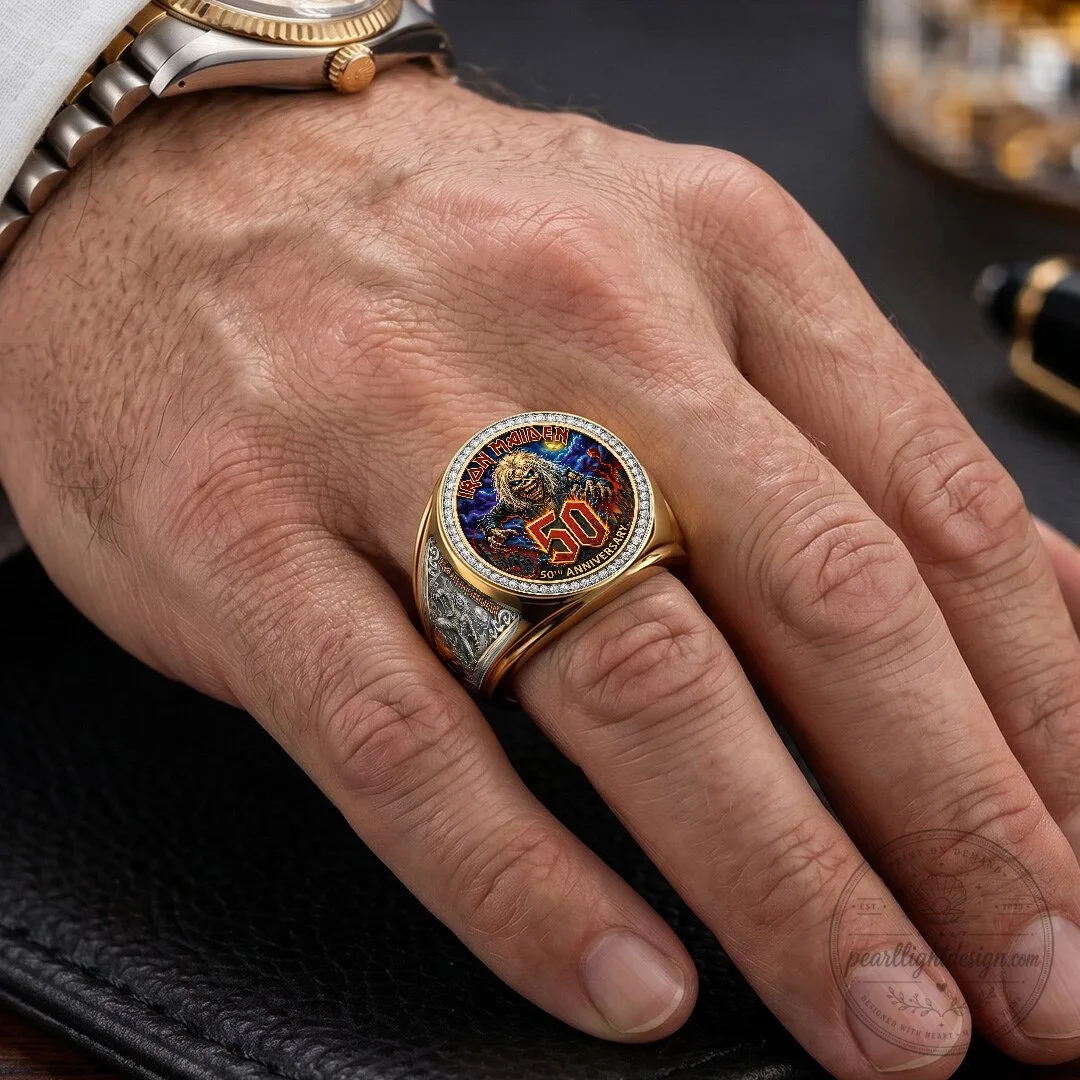 Iron Maiden 50th Anniversary Eddie The Head Heavy Metal Gold Ring 15 Iron Maiden 50th Anniversary Eddie The Head Heavy Metal Gold Ring
