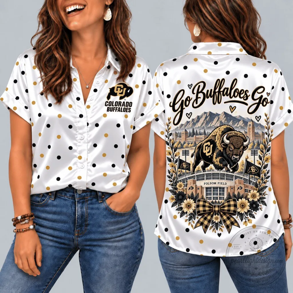 Colorado Buffaloes Folsom Field Polka Dot Short Sleeve Button Down Shirt Colorado Buffaloes Folsom Field Polka Dot Short Sleeve Button Down Shirt