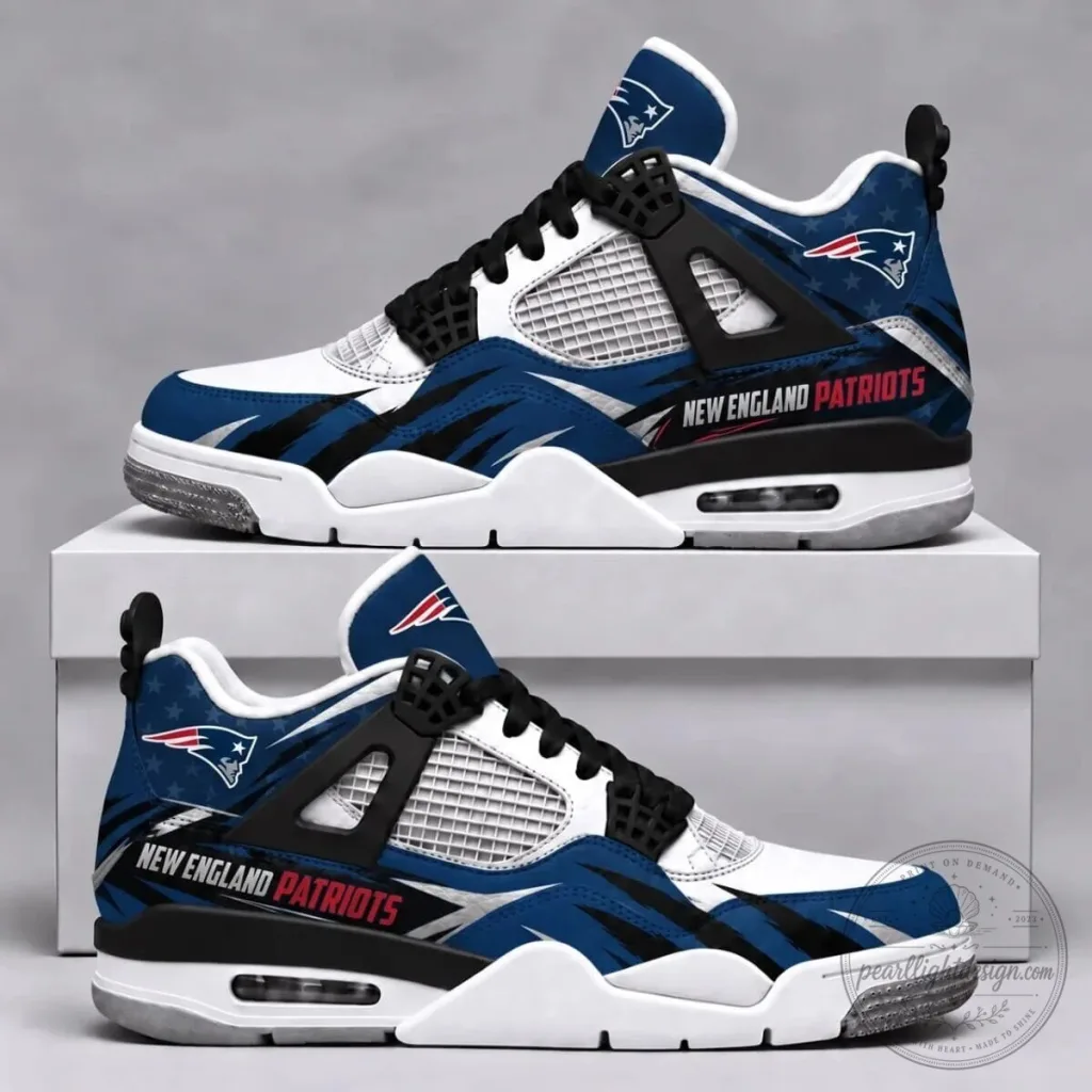 New England Patriots Team Logo White Blue Sneakers New England Patriots Team Logo White Blue Sneakers