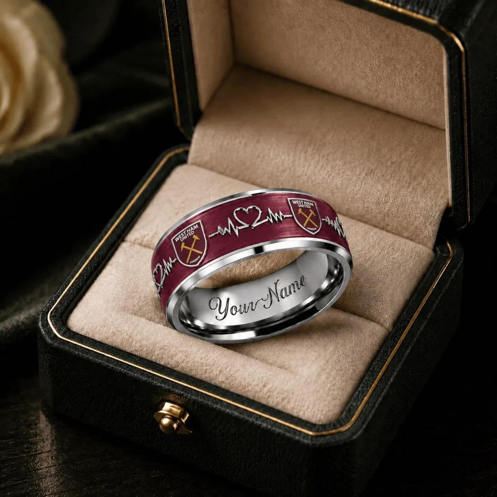 West Ham United Football Club Personalized Heartbeat Ring West Ham United Football Club Personalized Heartbeat Ring