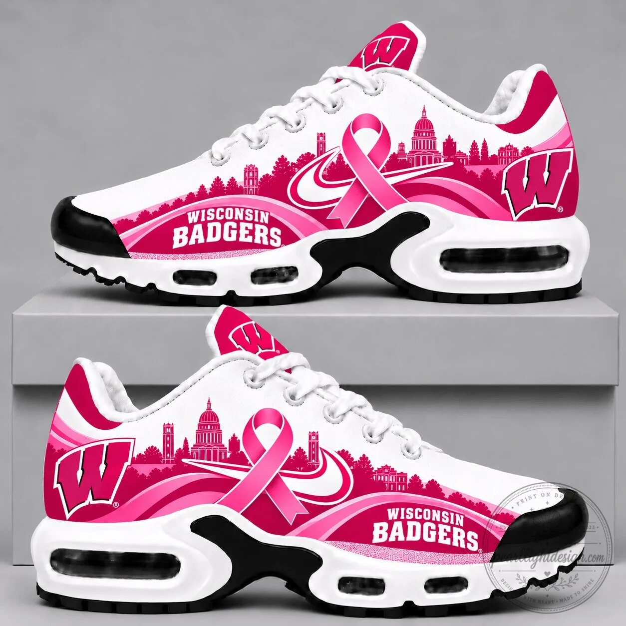 Wisconsin Badgers Pink Ribbon Breast Cancer Awareness Shoes