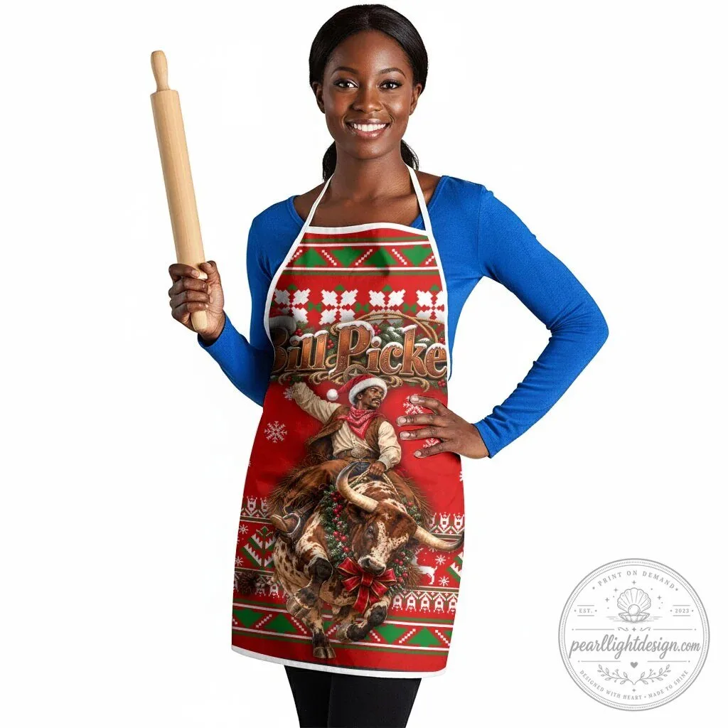 Bill Pickett Christmas Cowboy Rodeo Bull Riding Holiday Apron 9 Bill Pickett Christmas Cowboy Rodeo Bull Riding Holiday Apron