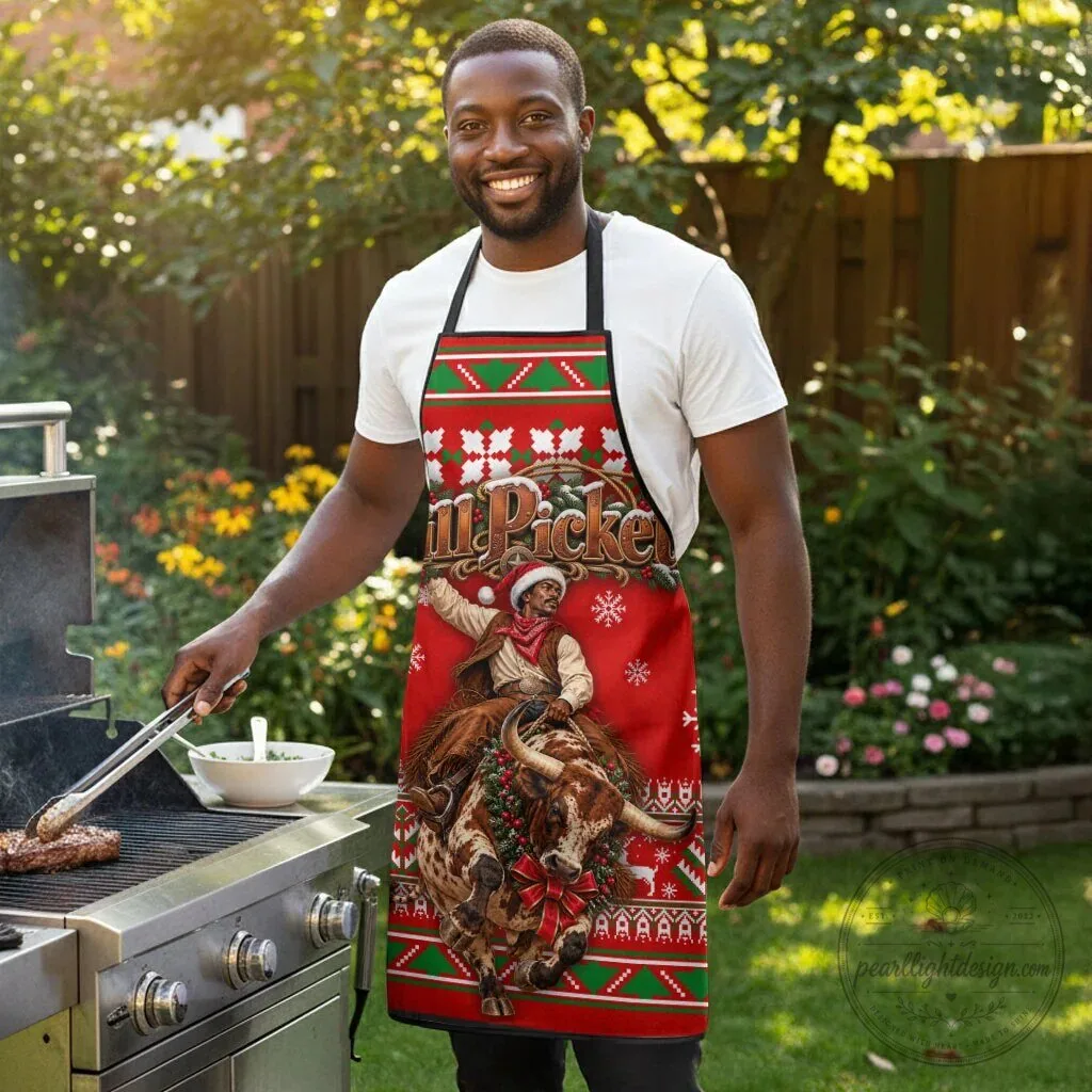 Bill Pickett Christmas Cowboy Rodeo Bull Riding Holiday Apron 11 Bill Pickett Christmas Cowboy Rodeo Bull Riding Holiday Apron