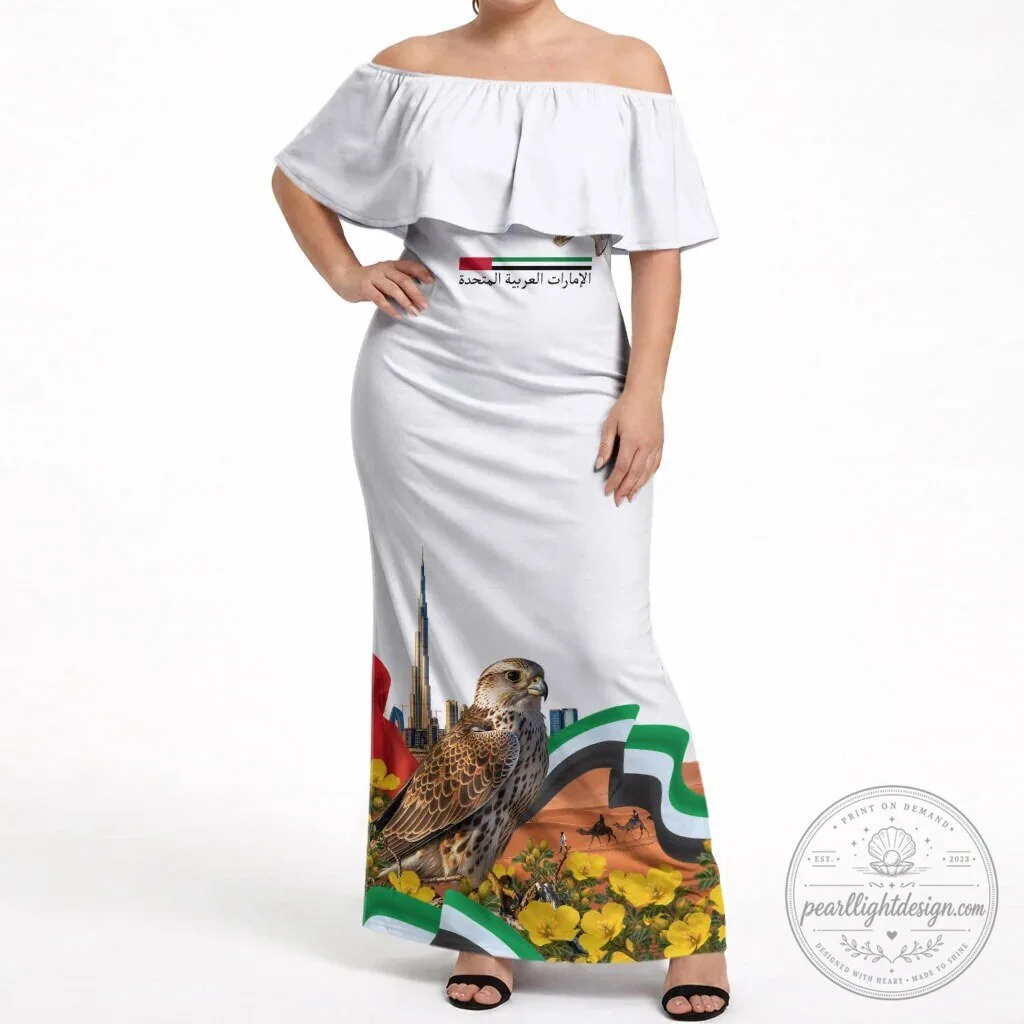 United Arab Emirates National Day Falcon Burj Khalifa Off Shoulder Maxi Dress 6 United Arab Emirates National Day Falcon Burj Khalifa Off Shoulder Maxi Dress