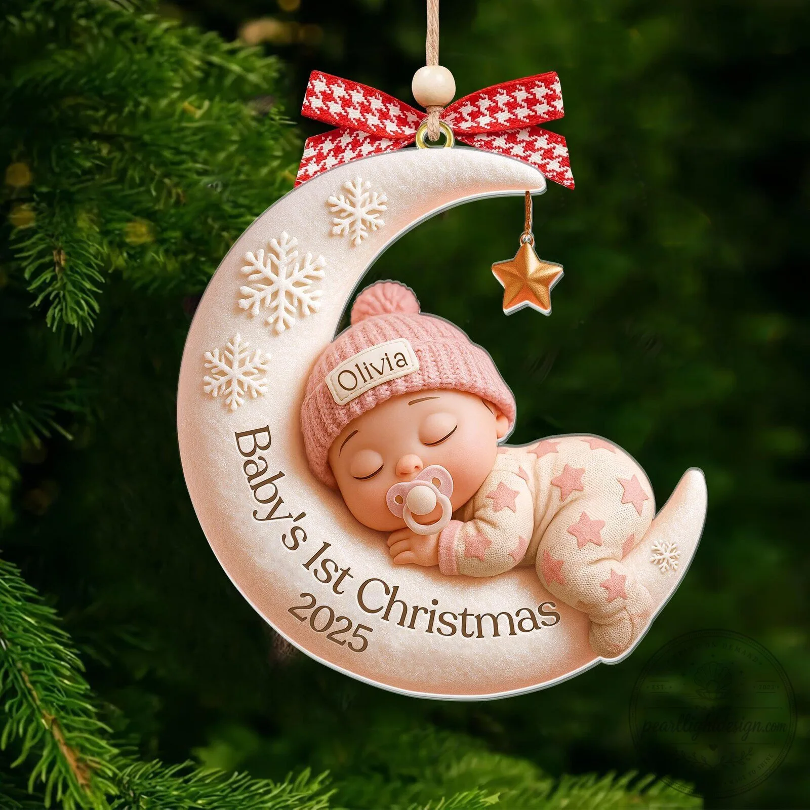 Personalized Baby's First Christmas 2025 Moon and Star Ornament 7 Personalized Baby's First Christmas 2025 Moon and Star Ornament