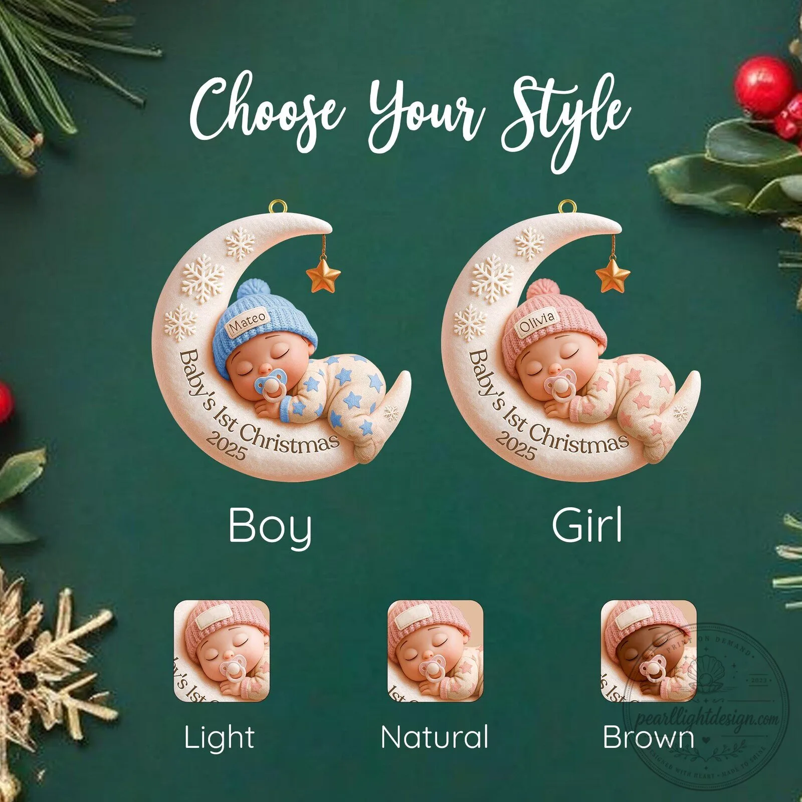 Personalized Baby's First Christmas 2025 Moon and Star Ornament 10 Personalized Baby