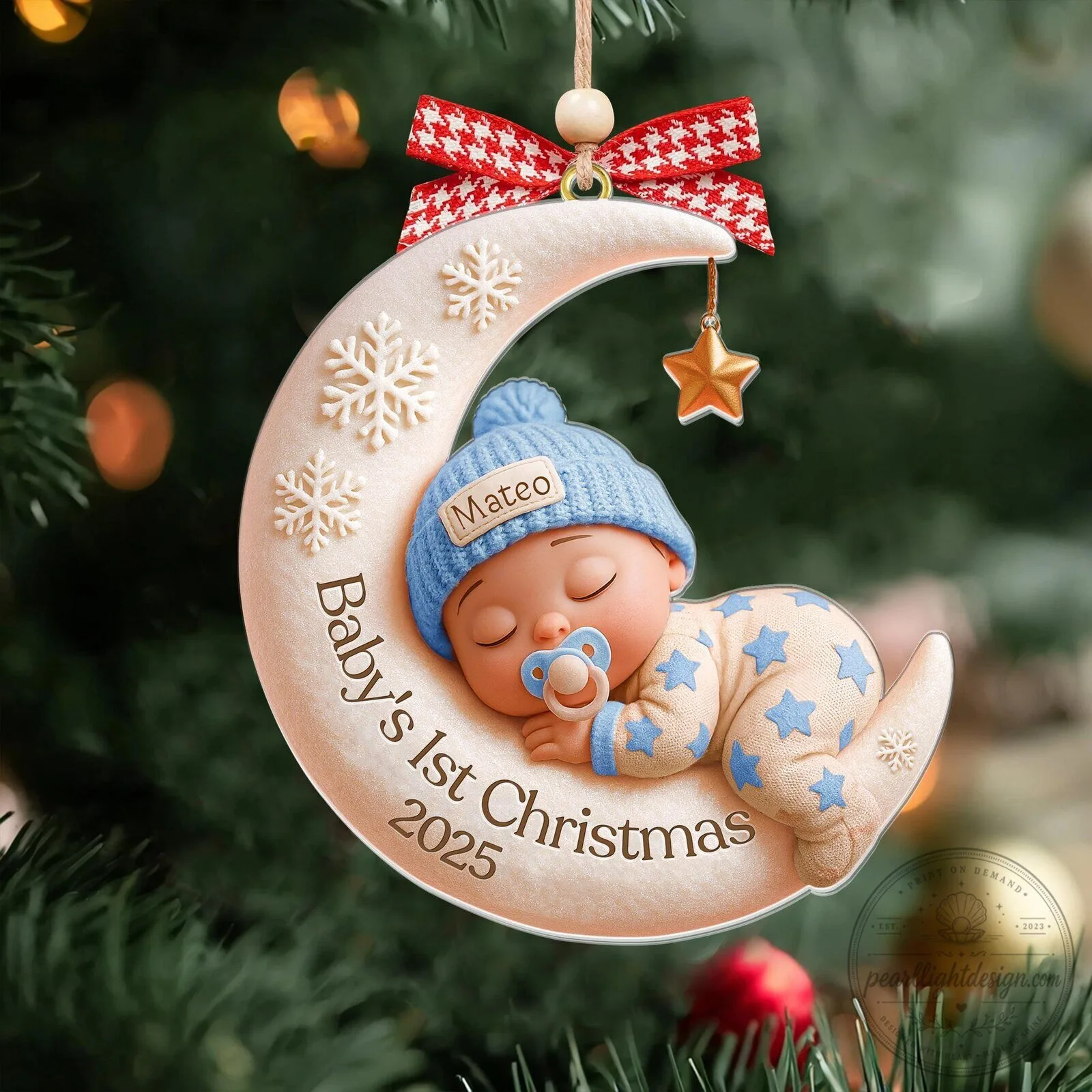 Personalized Baby's First Christmas 2025 Moon and Star Ornament 11 Personalized Baby