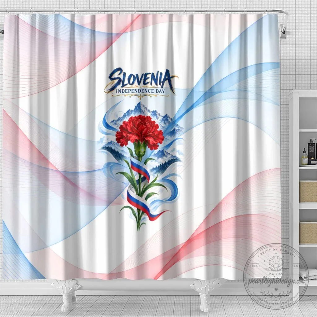 Slovenia Independence Day Red Carnation Flower Mount Triglav Shower Curtain 11 Slovenia Independence Day Red Carnation Flower Mount Triglav Shower Curtain