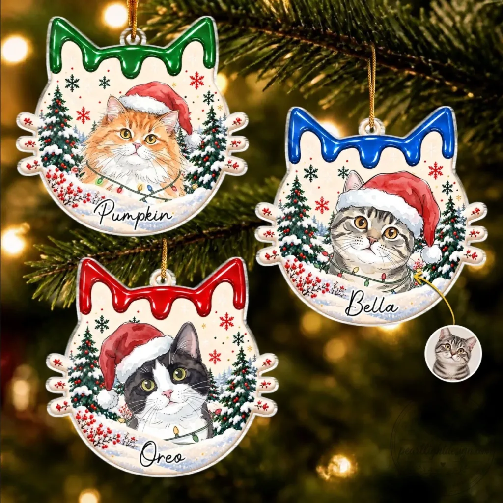 Personalized Christmas Cat Ornament, Custom Pet Photo Holiday Gift for Cat Lovers Personalized Christmas Cat Ornament, Custom Pet Photo Holiday Gift for Cat Lovers