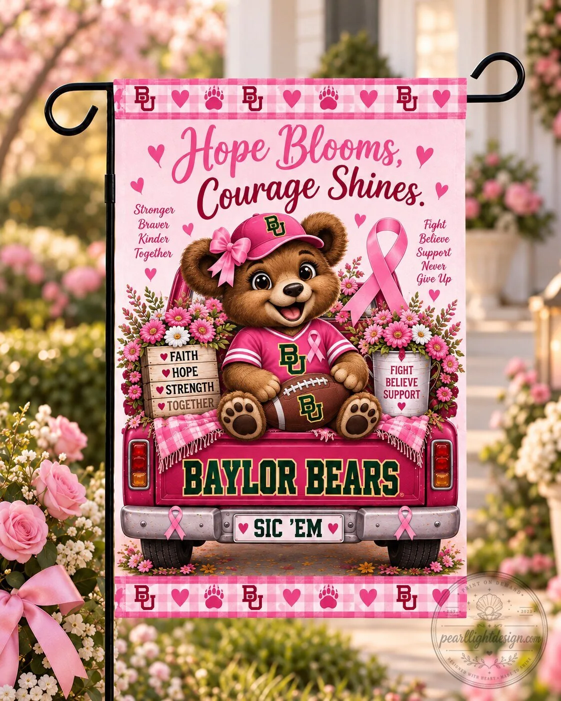 Baylor Bears Breast Cancer Awareness Hope Blooms Courage Shines Garden Flag 2 Baylor Bears Breast Cancer Awareness Hope Blooms Courage Shines Garden Flag