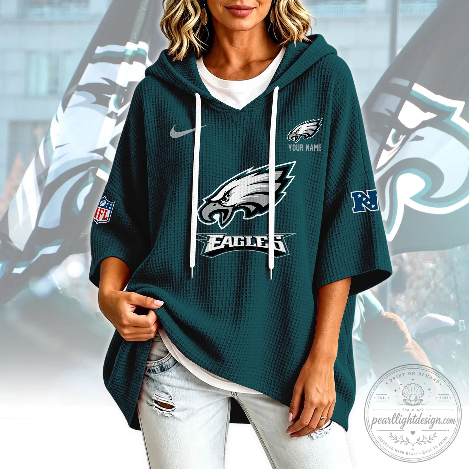 Philadelphia Eagles NFL Football Team Logo Custom Name Hooded Sweatshirt 5 Philadelphia Eagles NFL Football Team Logo Custom Name Hooded Sweatshirt