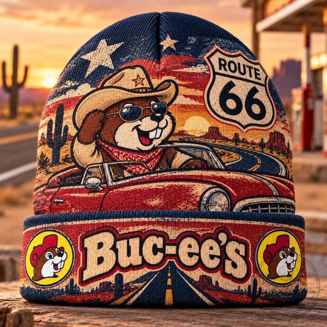 Buc-ee's Route 66 Sunset Graphic Printed Beanie Hat