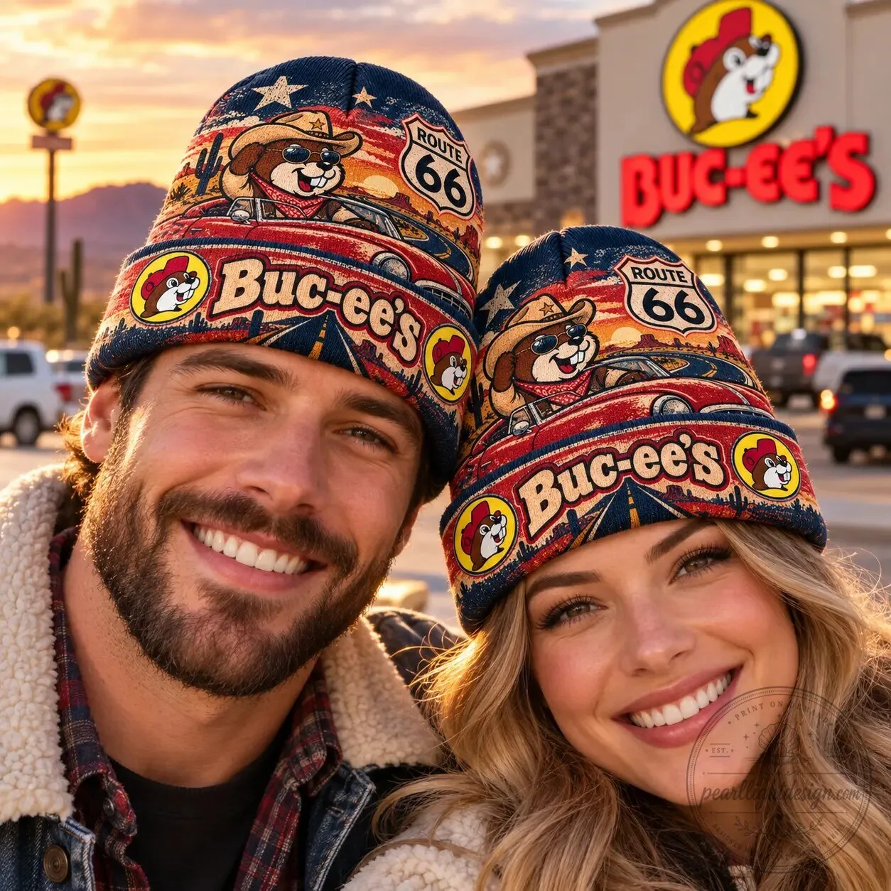 Buc-ee's Route 66 Sunset Graphic Printed Beanie Hat 7 Buc-ee