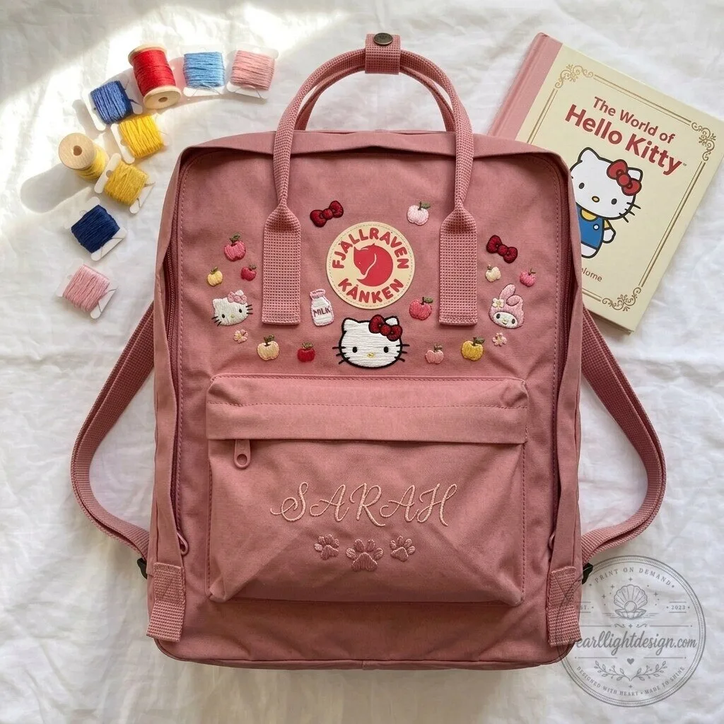 Hello Kitty Embroidered Pink Fjallraven Kanken Backpack with Personalized Name