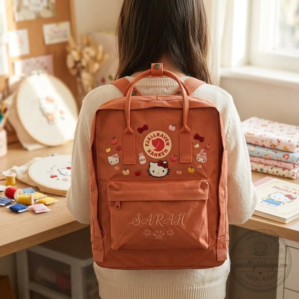 Hello Kitty Embroidered Pink Fjallraven Kanken Backpack with Personalized Name 14 Hello Kitty Embroidered Pink Fjallraven Kanken Backpack with Personalized Name