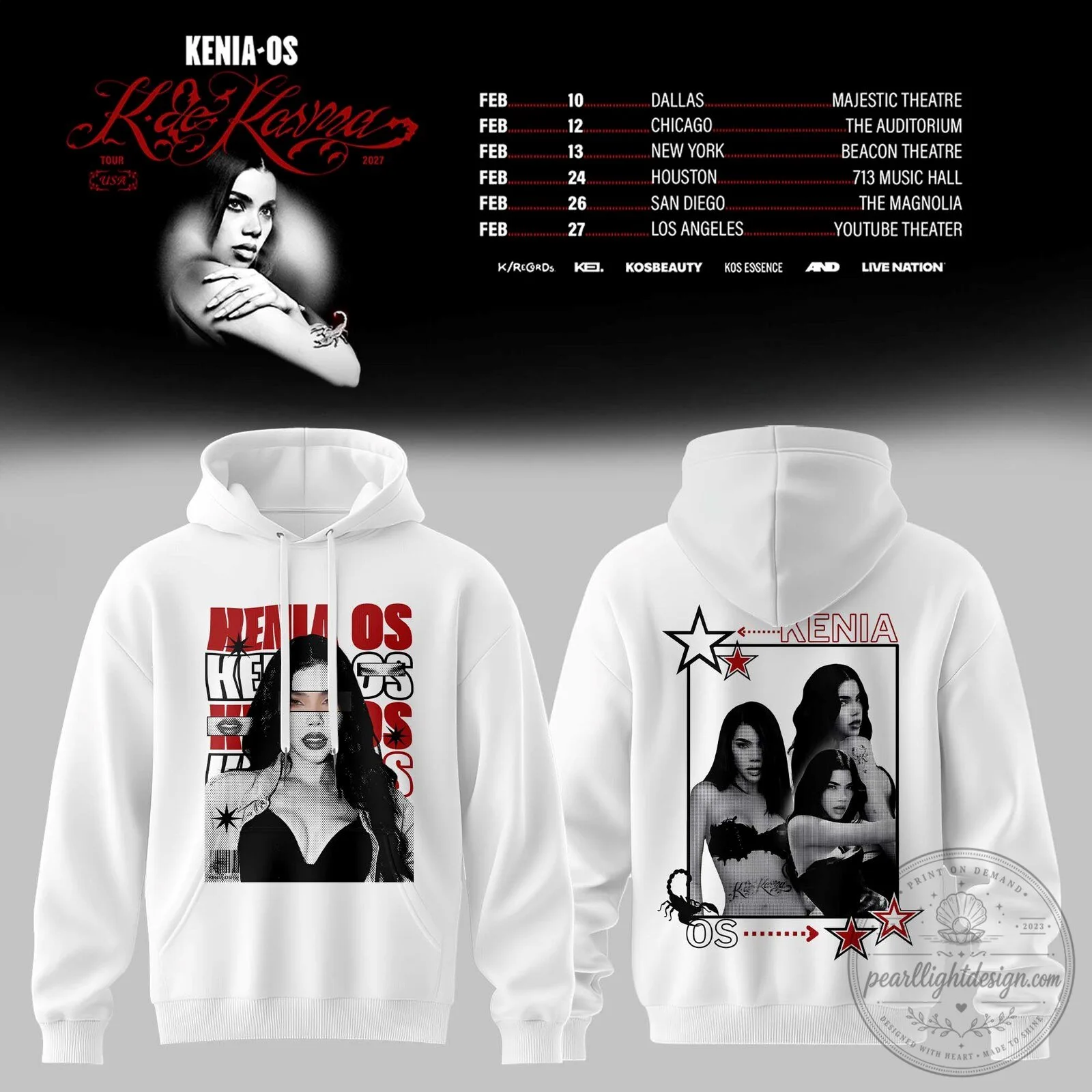 Kenia Os K De Karma 2027 United States Tour Dates White Hoodie 1 Kenia Os K De Karma 2027 United States Tour Dates White Hoodie