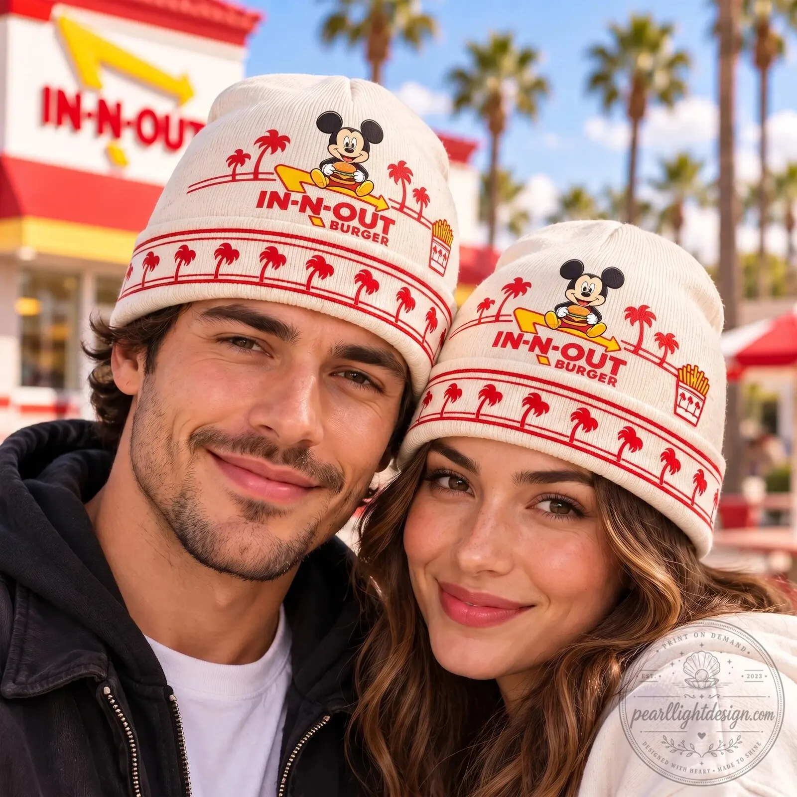 In-N-Out Burger Mickey Mouse Palm Tree Fast Food Beanie Hat 5 In-N-Out Burger Mickey Mouse Palm Tree Fast Food Beanie Hat