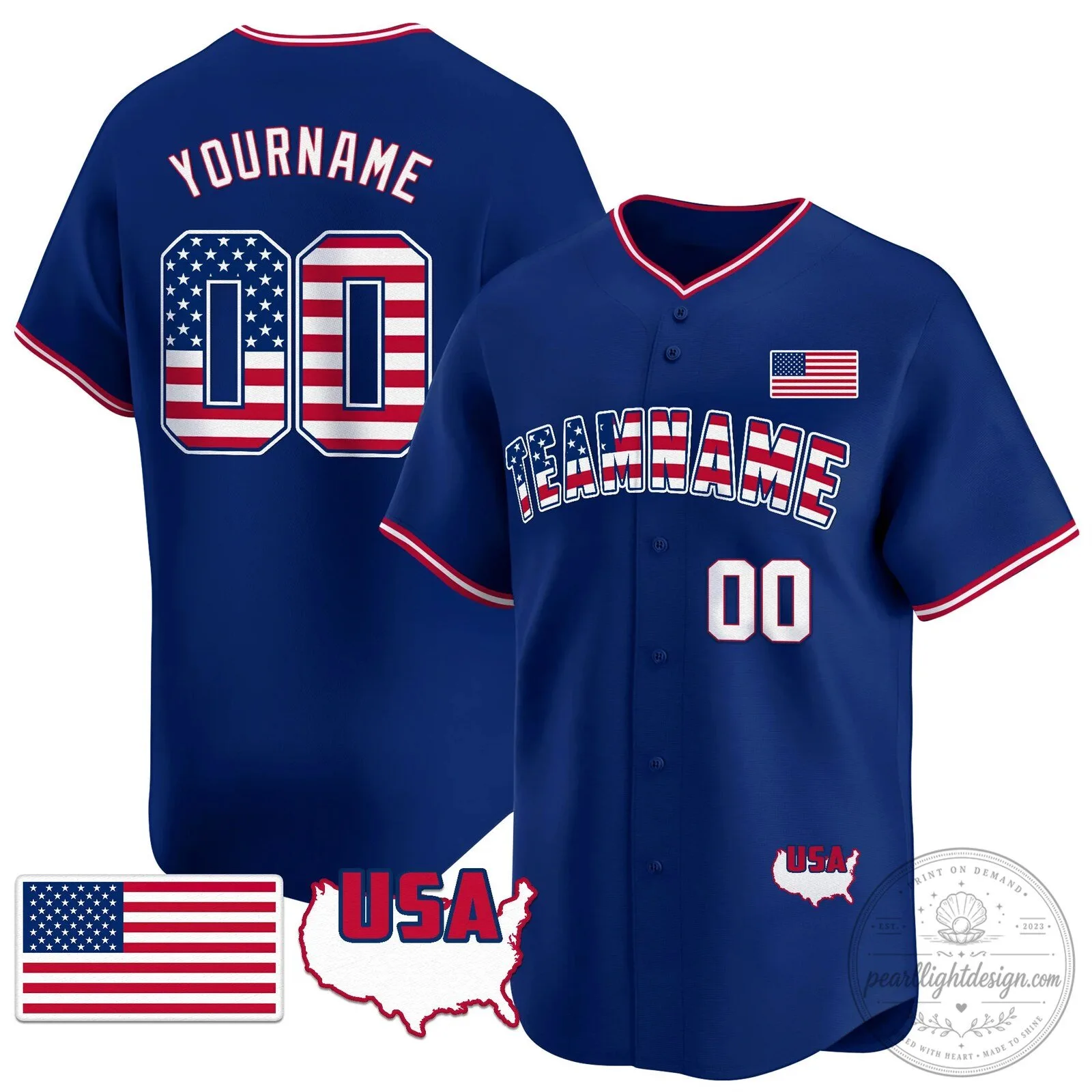 USA American Flag Custom Name and Number Patriotic Baseball Jersey