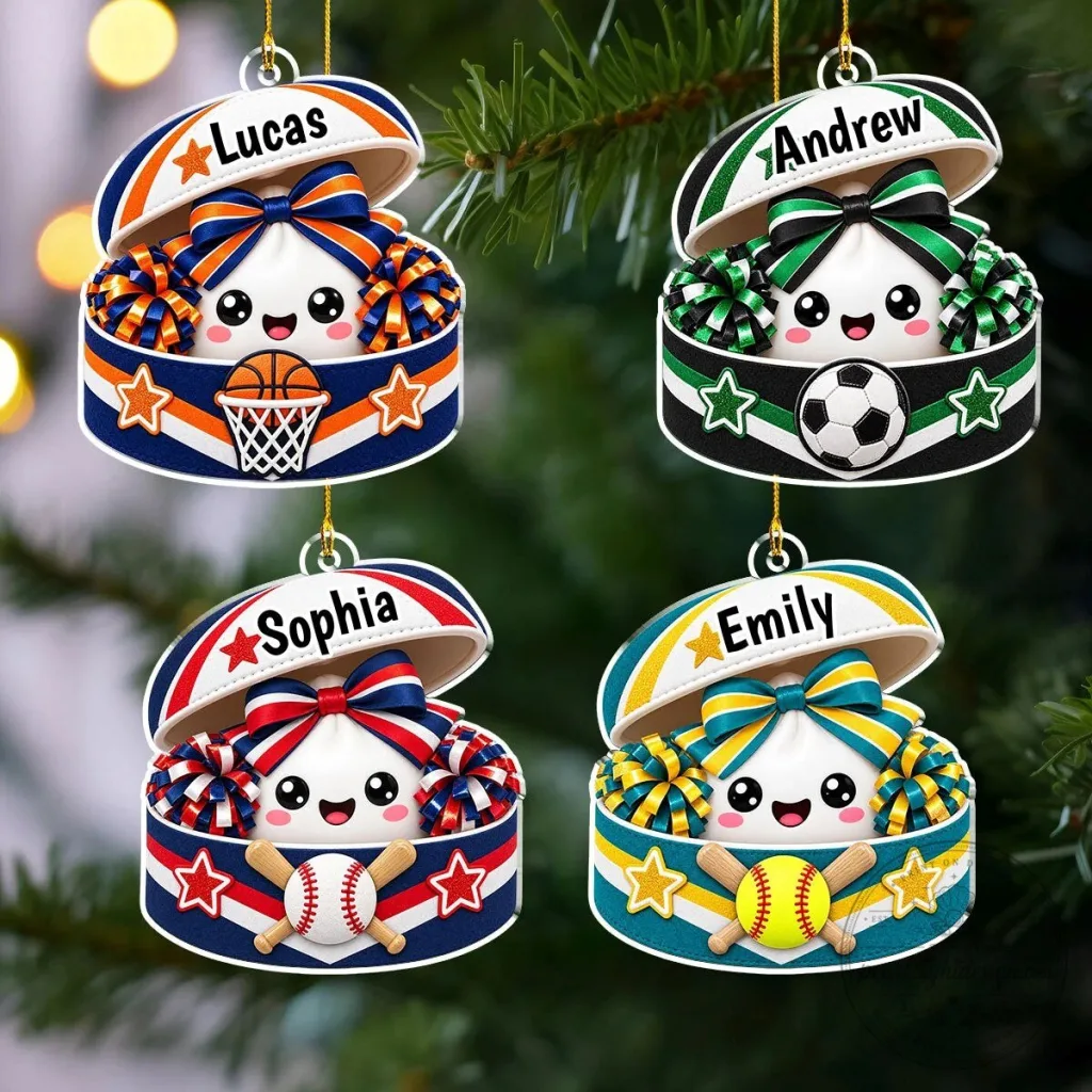 Personalized Sports Theme Cheerleader Cute Face Christmas Tree Ornament Personalized Sports Theme Cheerleader Cute Face Christmas Tree Ornament