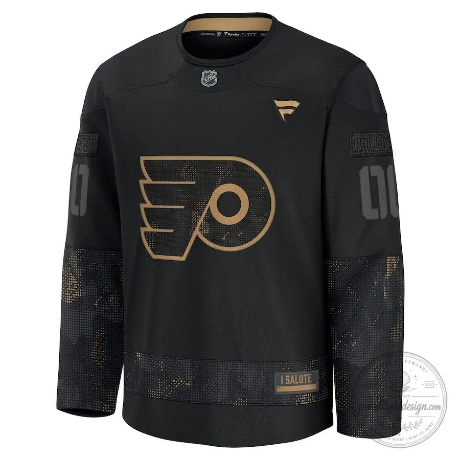 Philadelphia Flyers NHL Military Appreciation Black Gold Hockey Jersey 1 Philadelphia Flyers NHL Military Appreciation Black Gold Hockey Jersey