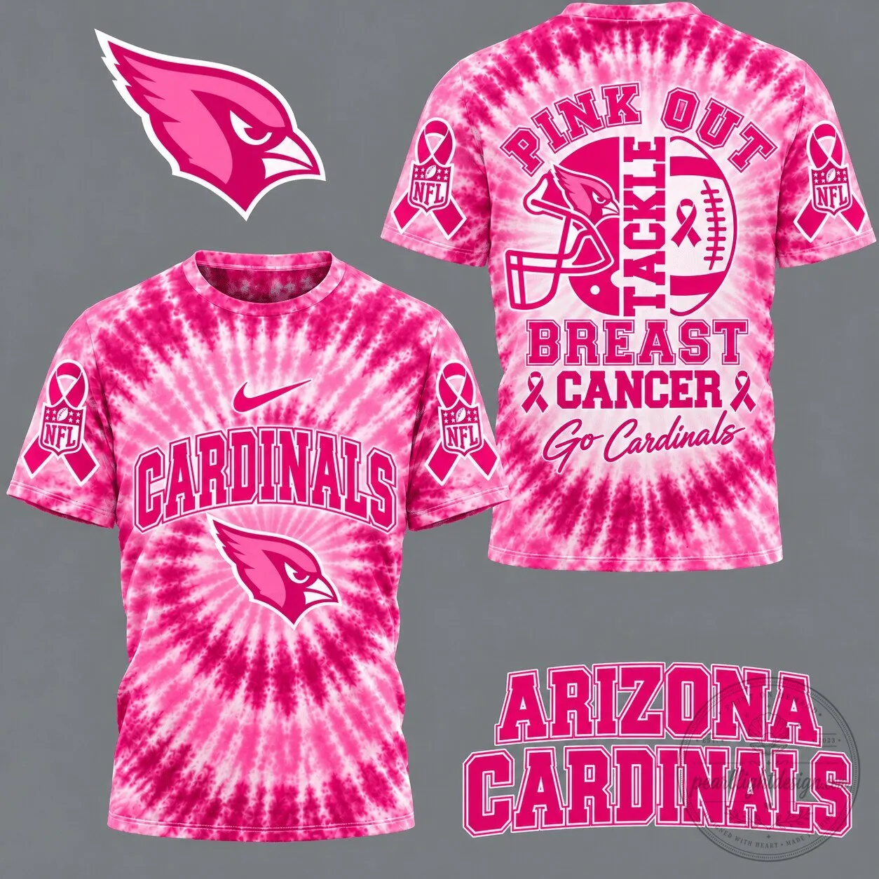 Arizona Cardinals Pink Out Tackle Breast Cancer Tie-Dye T-Shirt