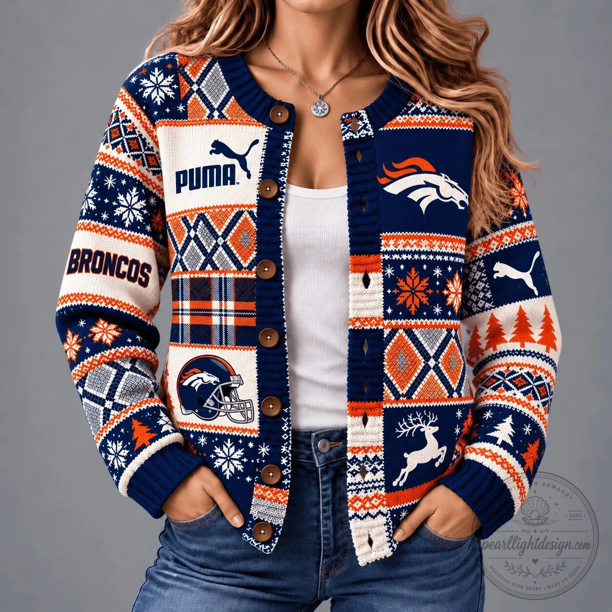 Denver Broncos Christmas Patchwork Ugly Sweater Cardigan for Women 5 Denver Broncos Christmas Patchwork Ugly Sweater Cardigan for Women